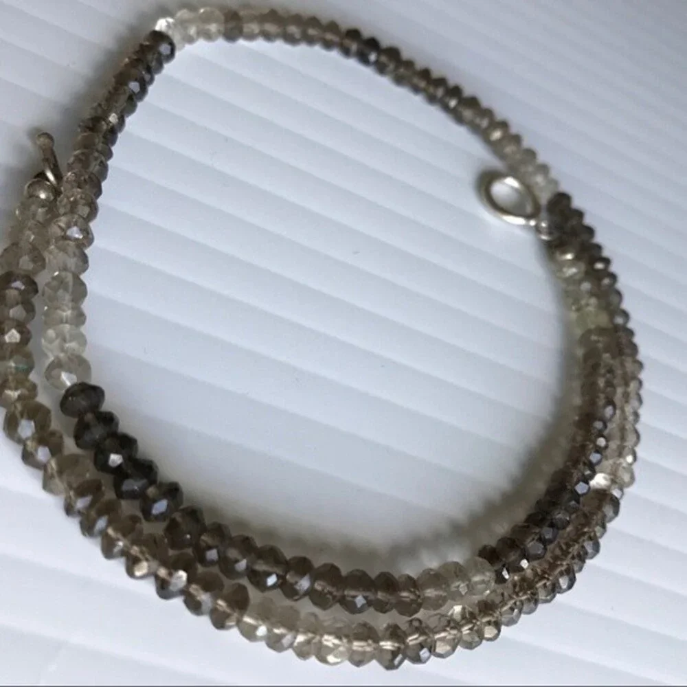 Vintage Handmade Genuine Faceted Smoky Topaz Gemstone Necklace Sterling Toggle